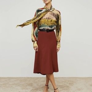 M.M. Lafleur The Melrose Midi Skirt - Sharkskin Rust, Size 12